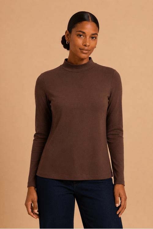 Blusa gola alta manga longa cafe -1-